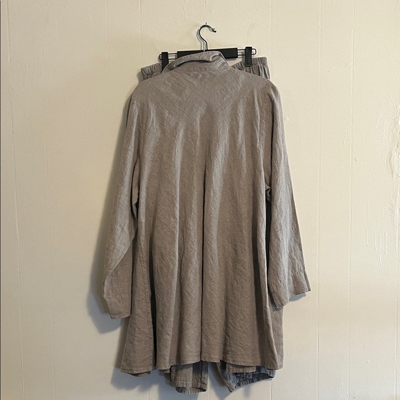 Flax tan/gray Linen Jacket and pant set - Picture 4 of 5